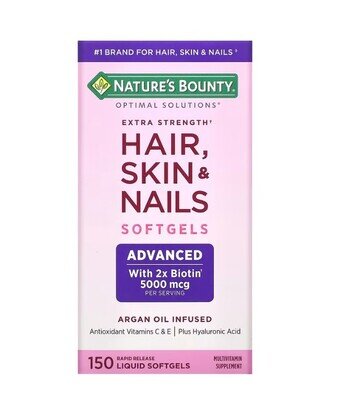 Мультивітаміни Nature's Bounty Optimal Solutions для здоров’я волосся, шкіри й нігтів, з біотином 5000 мкг, 150 гелевих капсул