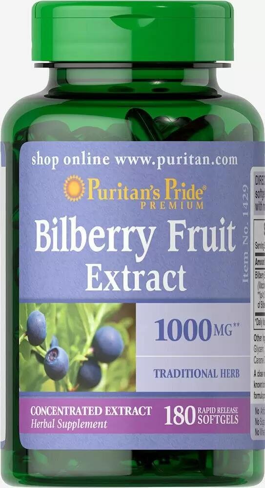 Екстракт чорниці Puritan's Pride Bilberry Fruit Extract 1000 мг, 180 капсул