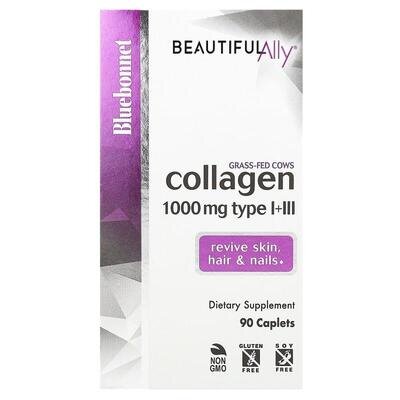 Колаген 1000 мг Bluebonnet Nutrition Beautiful Ally Collagen Type I + III, 90 капсул