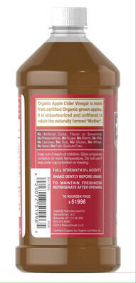Яблучний оцет Puritan's Pride Organic Raw Apple Cider Vinegar with Mother, 473 мл