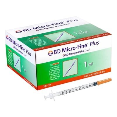 Шприц інсуліновий 1 мл U-40 BD Micro-Fine Plus 30G (0.30 x 8.0 мм), 10 штук