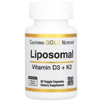 Вітамін K2+D3 ліпосомальний California Gold Nutrition Liposomal Vitamin K2+ D3 веганські капсули №60