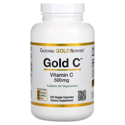 Вітамін C California Gold Nutrition Gold C для підтримки імунітету 500 мг, 240 капсул