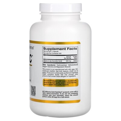 Вітамін C California Gold Nutrition Gold C для підтримки імунітету 500 мг, 240 капсул
