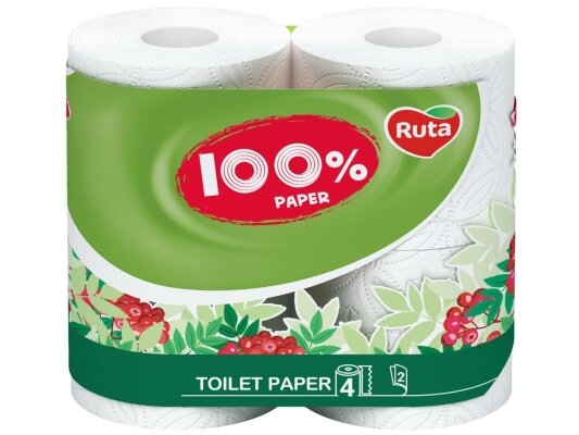 Туалетний папір Ruta 100% Paper 2 шари біла, 4 рулони