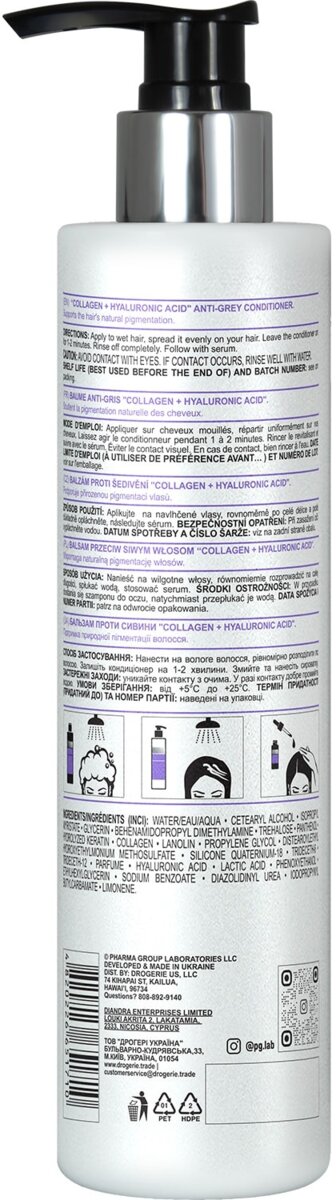 Бальзам для волосся Pharma Group Laboratories Collagen+Hyaluronic Acid проти сивини, 250 мл
