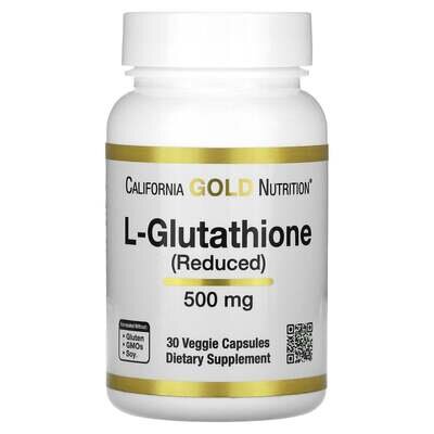 L-глутатіон відновлений California Gold Nutrition L-Glutathione 500 мг, 30 рослинних капсул