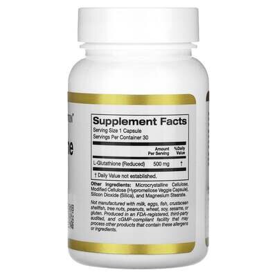 L-глутатіон відновлений California Gold Nutrition L-Glutathione 500 мг, 30 рослинних капсул