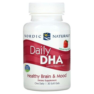 Дієтична добавка Nordic Naturals Daily DHA для підтримки настрою та здоров’я мозку, полуниця, 30 капсул