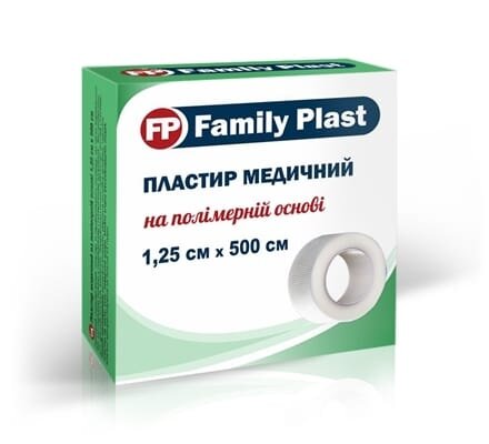 Пластир медичний «FP Family Plast» на полімерній основі 1,25 см х 500 см, 1 штука