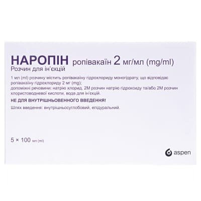 Наропін розчин д/ін. 2 мг/мл по 100 мл №5 у конт.