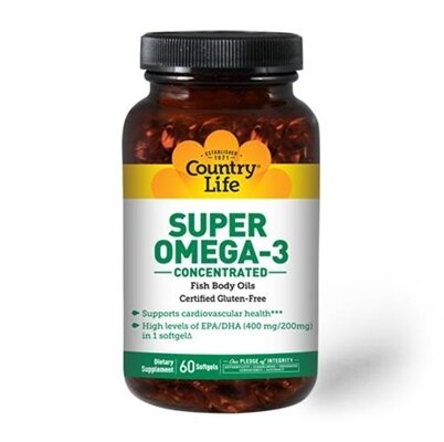 Омега-3 Country Life Super Omega-3, концентрований риб'ячий жир, 60 м'яких капсул