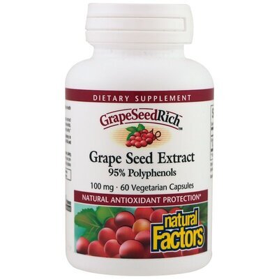 Екстракт виноградних кісточок Natural Factors GrapeSeedRich Grape Seed Extract 100 мг, 60 капсул