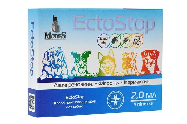 ЕктоСтоп ModeS краплі протипаразитарні для собак 10-30 кг, 4 піпетки по 2 мл