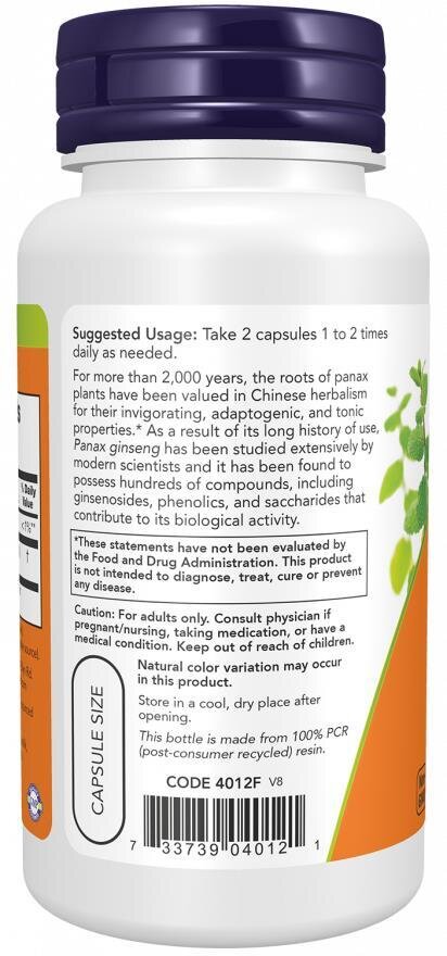 Женьшень NOW Panax Ginseng 500 мг вег. капсули №100