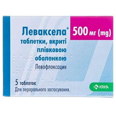 Леваксела таблетки, в/плів. обол. по 500 мг №5