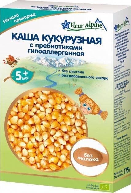 Каша безмолочна Fleur Alpine Кукурудзяна з пребіотиками гіпоалергеннадля дітей з 5 місяців, 175 г