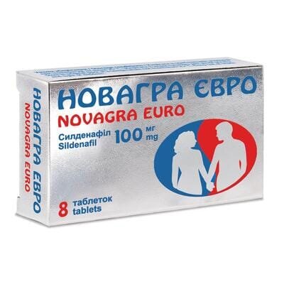Новагра євро таблетки, в/плів. обол. по 100 мг №8 (4х2)