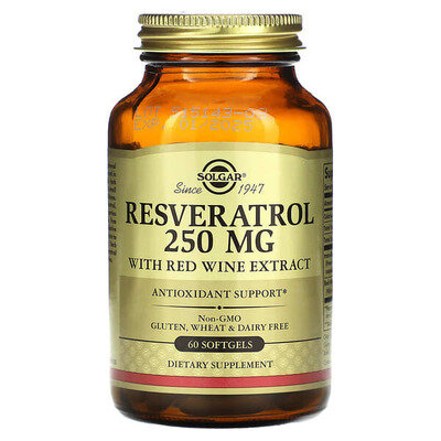 Ресвератрол Solgar Resveratrol 250 мг with Red Wine Extract м'які капсули №60