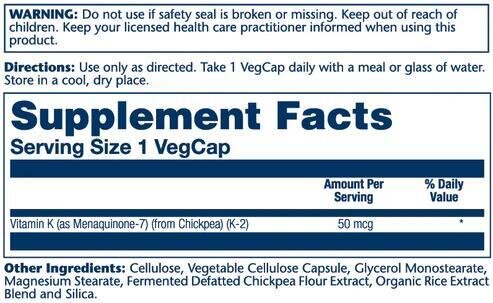 Вітамін К-2 (МК7) Solaray Vitamin К-2 50 мкг, 30 веганських капсул