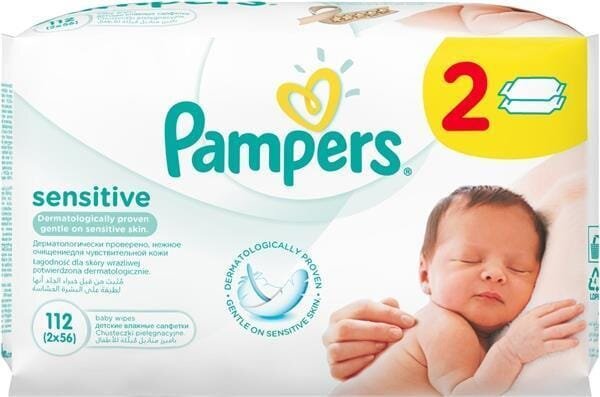 Серветки вологі Pampers Sensitive дитячі, 112 шт (2 x 56 шт)