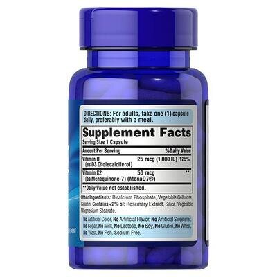 Вітамін D3 та K2 Puritan's Pride Vitamin D3 & K2, 60 капсул