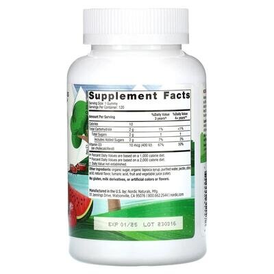 Вітамін D3 для дітей Nordic Naturals Vitamin D3 400 МО кавун, 120 цукерок