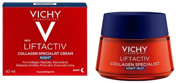 Крем-догляд Vichy LiftActiv Collagen Specialist нічний антивіковий з ефектом корекції зморшок та надання пружності шкірі, 50 мл