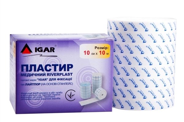 Пластир медичний IGAR RiverPlast тип Лайтпор на нетканій основі (спанлейс) для фіксації 10 см х 10 м, 1 штука
