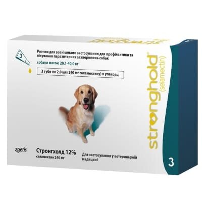 Стронгхолд 12% краплі від паразитів для собак 20,1-40 кг, 3 піпетки по 2 мл