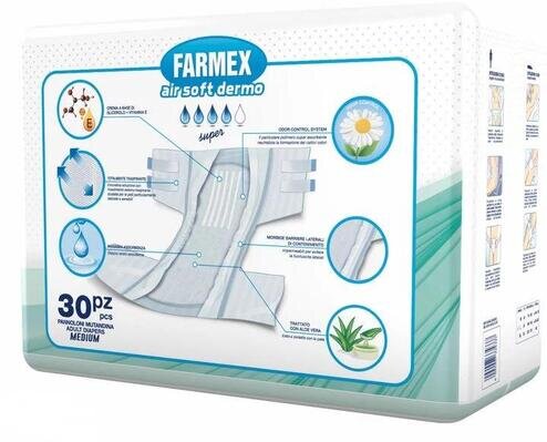 Підгузки для дорослих Farmex Premium Air Soft Dermo Super, розмір M, 30 штук