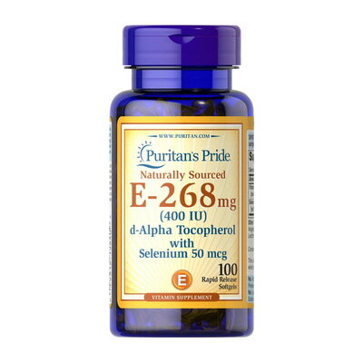 Вітамін Е Puritan's Pride Vitamin E-400 IU (268 мг) with Selenium, 100 гелевих капсул