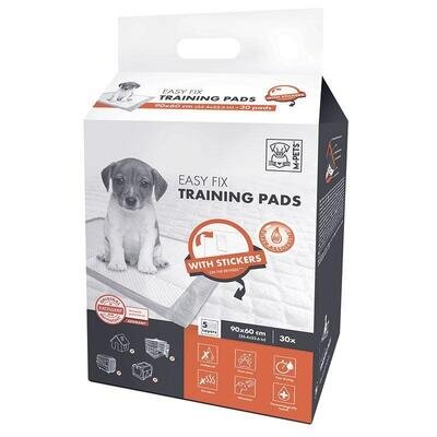 Пелюшки M-Pets Easy Fix Training Pads для привчання цуценят до туалету з клейкими стікерами для фіксації, розмір 90х60 см, 30 штук