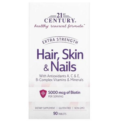 Вітаміни для волосся, шкіри та нігтів 21st Century Health Care Hair, Skin & Nails, 90 таблеток