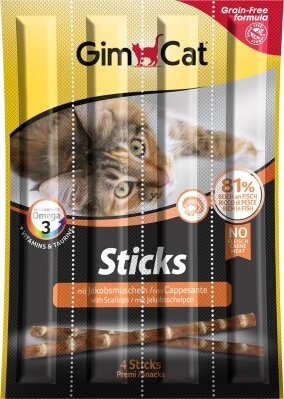 М'ясні палички для кішок GimCat лосось і гребінці grain-free, 4 штуки по 5 г
