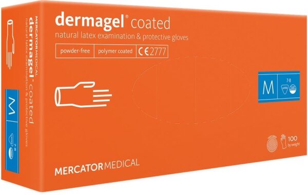 Рукавички оглядові Mercator Medical Dermagel Coated латексні непудровані, розмір М, нестерильні, пара