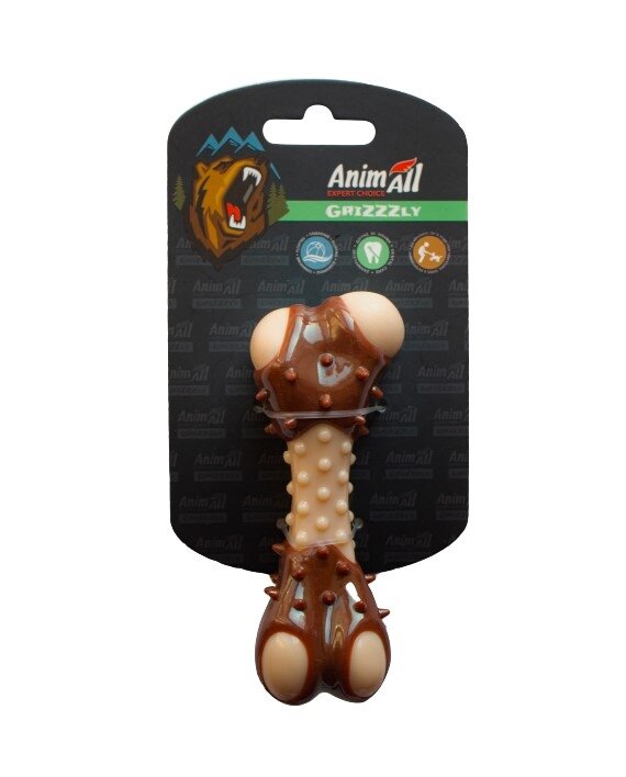 Іграшка для собак AnimAll GrizZzly кістка-зубочистка з ароматом м'яса S, бежева/коричнева
