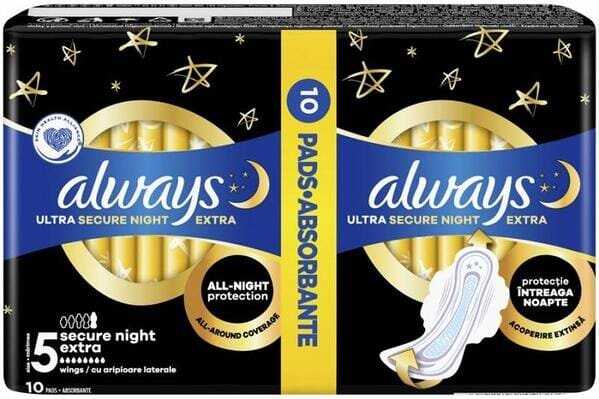 Прокладки гігієнічні Always Ultra Secure Night, 7 крапель, 5 розмір, 10 шт