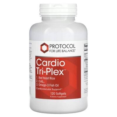 Червоний дріжджовий рис з Омега-3 та коензимом Q10 Protocol for Life Balance Cardio Tri-Plex, 120 гелевих капсул