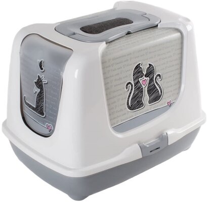 Туалет для кішок Moderna Trendy Cat Cats in Love з фільтром та совком, світло-сірий, 50х39х37 см