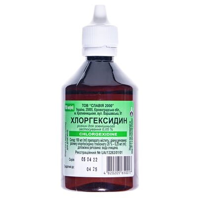 Хлоргексидин розчин д/зовн. заст. 0.05 % по 100 мл у флак.