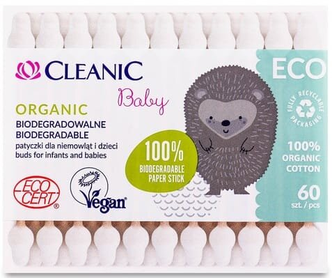 Ватні палочки Cleanic Baby Eco дитячі, коробка, 60 шт