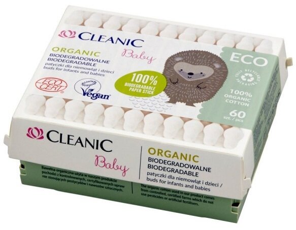 Ватні палочки Cleanic Baby Eco дитячі, коробка, 60 шт