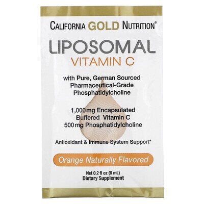 Вітамін С ліпосомальний California Gold Nutrition Liposomal Vitamin C 1000 мг апельсиновий смак, 30 пакетів по 6 мл