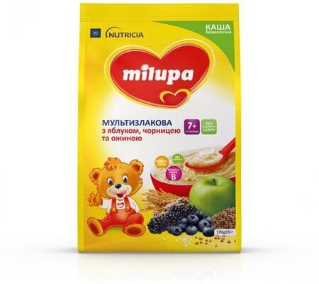 Каша безмолочна Milupa мультизлакова з яблуком, чорницею і ожиною з 7 місяців, 170 г