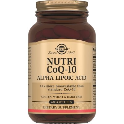 Нутрікоензим Q10 з альфа-ліпоєвою кислотою Solgar Nutri CoQ-10 alpha-lipoic acid м'які капсули №60