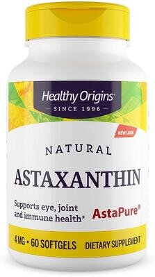Астаксантин, Astaxanthin, Healthy Origins, 4 мг, 60 гелевих капсул