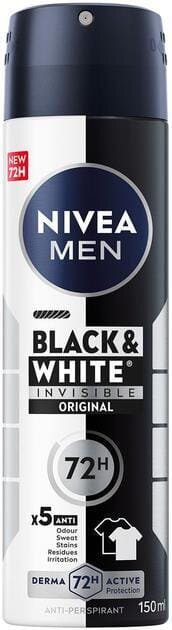 Дезодорант-антиперспірант спрей Nivea Men Black & White Invisible Original Чорне та Біле невидимий 48h (82241), 150 мл