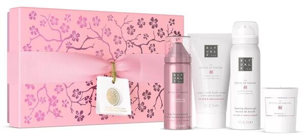 Подарунковий набір Rituals The Ritual Of Sakura Gift Set S (Гель для душу 50 мл + Крем для тіла 70 мл + Скраб для тіла 50 мл + Ароматична свічка 25 г)