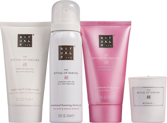 Подарунковий набір Rituals The Ritual Of Sakura Gift Set S (Гель для душу 50 мл + Крем для тіла 70 мл + Скраб для тіла 50 мл + Ароматична свічка 25 г)